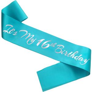 It's My 16th Birthday Sash, Teal Blue Birthday Sash for 16th Bday Party Supplies, Gifts for Girls Bday Party Favors