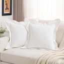 FUTEI Christmas White Decorative Throw Pillow Covers 22x22 Inch Set of 2,Double Stitch Scalloped Bordered Soft Chenille Cushion Cases,Modern Home Decor for Couch Bed Living Room