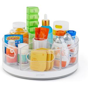 YouCopia Crazy Susan Lazy Susan Organizer, 6 BPA-Free Removable Clear Bins with Handles, Rotating Storage Turntable for Kitchen Cabinet, Pantry and Bathroom Organization,White