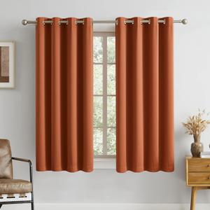 DUALIFE Terracotta Curtains-Rust Blackout Curtains for Small Windows 54 Inch Length Burnt Orange Solid Curtain Panels Thermal Insulated Grommet Short Room Darkening Curtains for Bedroom (52"W x 54"L (Pack of 2))