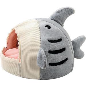 Cat Mat Shark-Shaped Kennel Kitten Bed, Shark Cat Bed Cave, Plush Semi-Enclosed House for Cats & Small Dogs, Cozy Kennel with Removable Cushion, Fun Hideout Bed for Indoor Pets  (Grey)