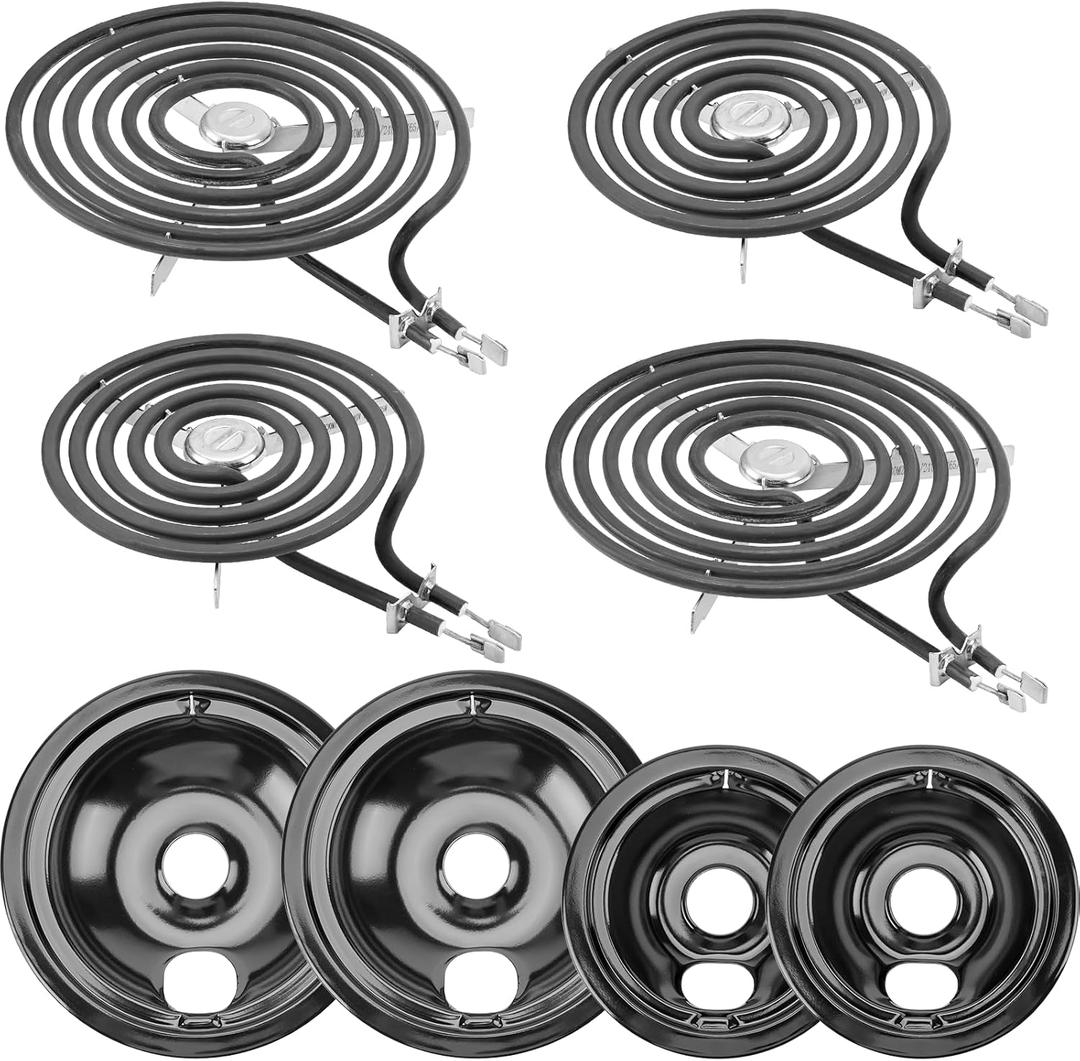 WB31M20 WB31M19 Black Porcelain Drip Pan Set & WB30M2 WB30M1 Electric Range Burner Element Unit Set by Cenipar-Compatible with GE Hotpoint Kenmore Range/Stove-Includes 26 and 28