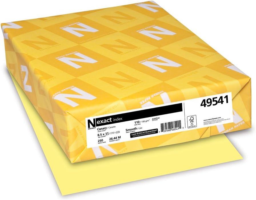 Wausau Neenah Paper Exact Index Card Stock, 110 lb Index Weight, 8.5 x 11, Canary, 250/Pack