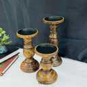 EDHAS Natural Round Turned Candle Holders for Pillar Candles Set of 3 Vintage Style Mango Wood Candle Holder for Centerpiece for Dining, Living Room