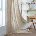 Sutuo Home Boho Curtains for Bedroom Living Room 72 Inch Length, Light Filtering French Country Farmhouse Vintage Shabby Chic Tassels Hollow Window Treatment Bohemian Drape 1 Panel 52"W x 72"L Natural