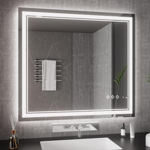 Bathroom Mirrors for Wall, 40x36 Inch Gradient Front and Backlight Lighted Mirror, 3 Colors Dimmable CRI>90 Double Lights, IP54 Enhanced Anti-Fog, Hanging Plates Wall Mount Smart Mirror
