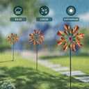 Outdoor Wind Spinner with Garden Stake 88.58" Metal Two-Way Wind Sculptures Solar Color Changing Lights Large Windmills for Garden,Patio,Yard,Lawn Decor Gifts Trumpet