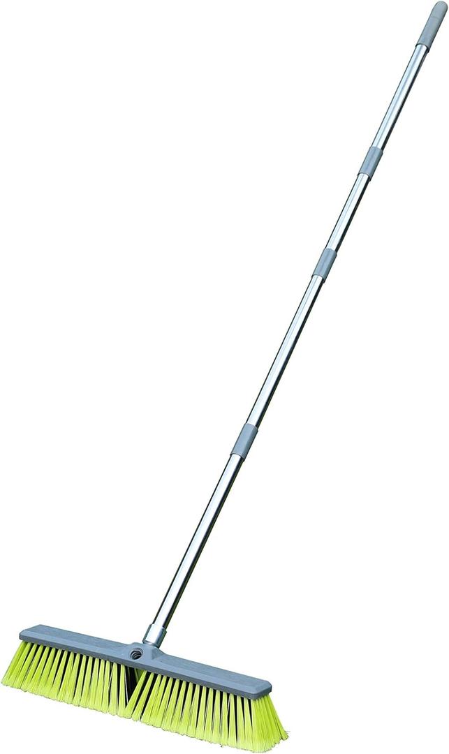 Upgraded 18" Push Broom with Adjustable Long Handle, Total Length is 55", Multi-Surface Floor Scrub Brush for Cleaning Deck, Patio, Garage, Driveway