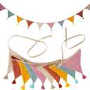 Fabric Bunting Banner, 2 Pack Handmade Neutral String Banner with Tassel Each 8.5 ft 10 Flags Nursery Wall Hanging Wedding Birthday Home Baby Shower Party Decoration Bunting (Pink Candy 2 Packs)
