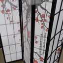 Roundhill Furniture Black Japanese 4-Panel Screen Room Divider, Plum Blossom
