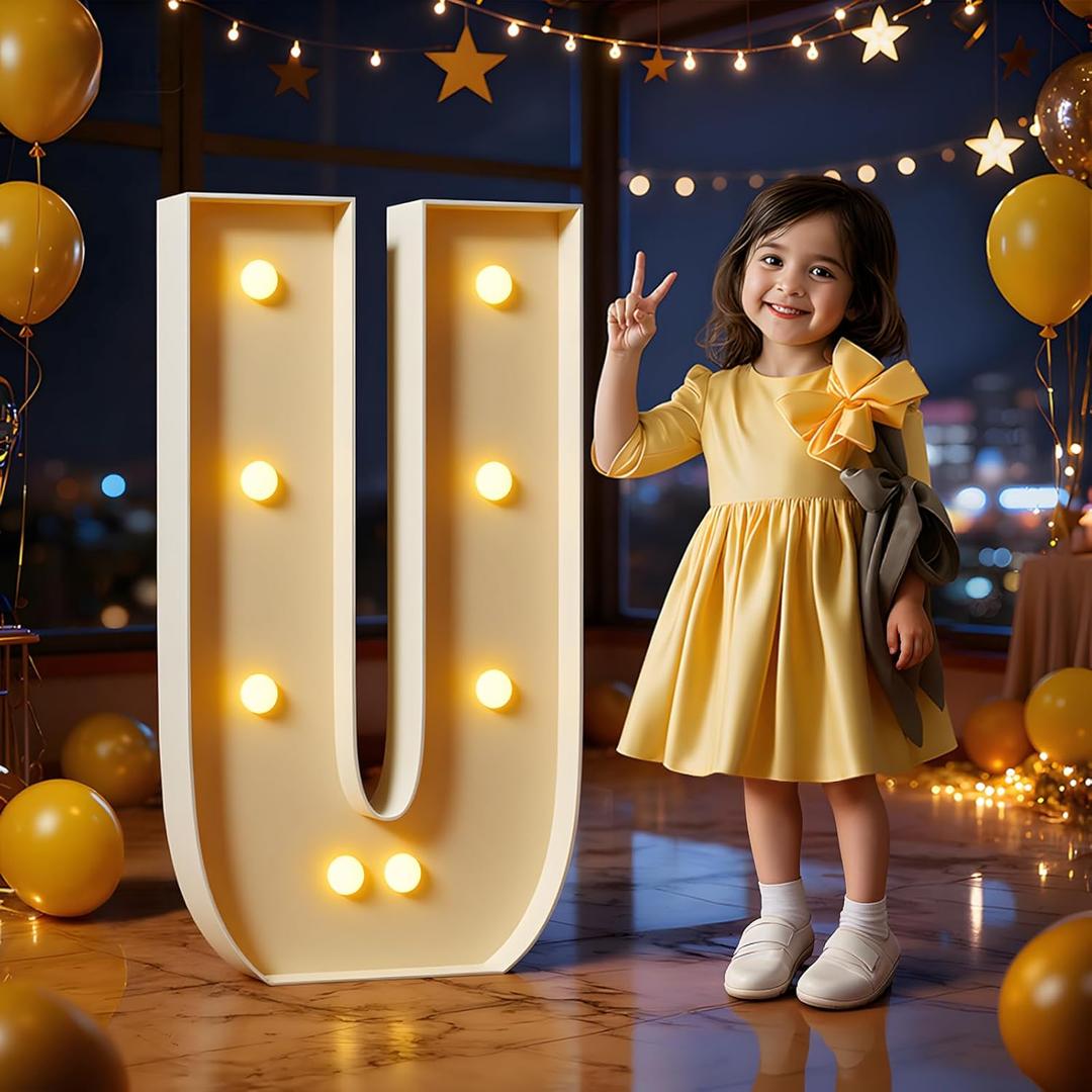 Marquee Letters 3 Feet Tall Large Light Up Letters U Happy Birthday Decorations Marry Me Engagement Party Decor Yellow Light Birthday Decorations Balloon Arch Kit Foam Sign U