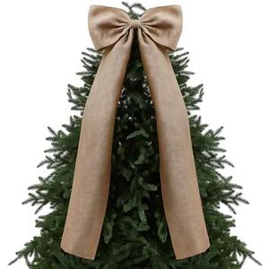 Daifunli 20 x 47 Inches Extra Large Christmas Burlap Bow Giant Christmas Tree Topper Bow Decoration with Long Streamers Ribbon Rustic Wall Decor for Home Xmas Holiday Birthday Wedding Party Decor