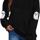 HEBBE Spooky Season Sweatshirts Halloween Ghost Sweatshirt Women - Halloween Graphic Crewneck Tops Casual Sweater (Large, Black)