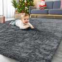LANLY Area Rugs for Living Room Bedroom, Machine Washable 4x5.9 ft Soft Fluffy Shaggy Bedside Rug, Indoor Floor Carpet for Kids Girls and Boys, Dorms, Nursery Rooms, Home Decor Aesthetic, Blue