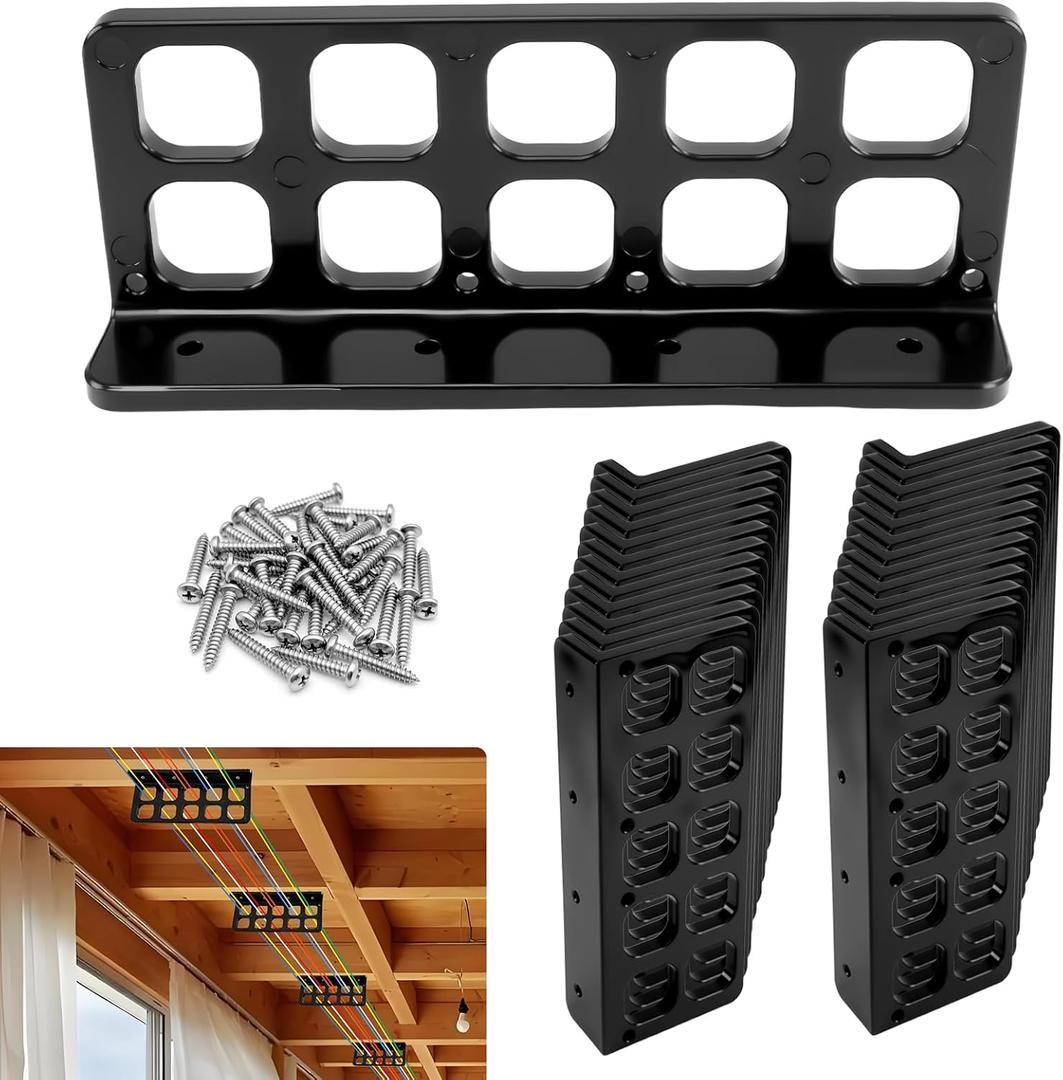25 Pcs Cable Chase-Wire Bracket Fits NMB Electrical Cord Organized Management, Cable Support Wire Bracket Holder W/Screws, NM Cable Support Organizer, Electrical Wire Dispenser,1-Inch 10-Hole Diameter