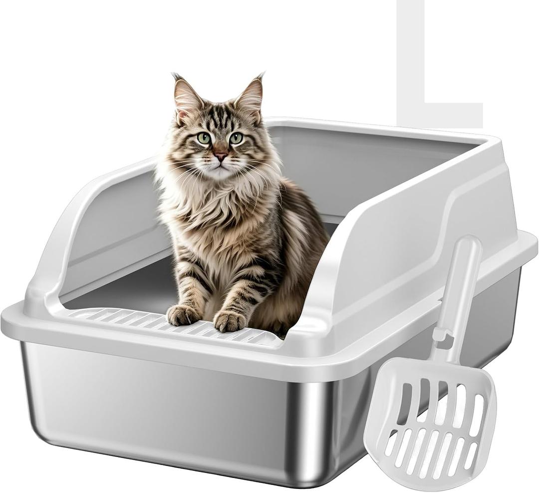 Stainless Steel Cat Litter Box, L High Sides Litter Box,Grey