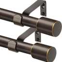 TONIAL Curtain Rods 2 pack, Telescoping Splicing 3/4 Drapery Rod 32 to 58 Inch(2.6 to 4.8 ft), Decorative Single Curtain Rods for Windows with Modern Cap Finial, Bronze