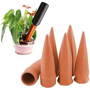 MorTime Plant Watering Devices, Plant Waterer Self Watering Terracotta Spikes Automatically Water Your Indoor and Outdoor Plants While On Vacation (6pc)
