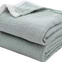 SE SOFTEXLY Cotton Muslin Blankets 4-Layer Linen Texture Blankets for Bed Couch,Thermal Blanket for Adults Lightweight Soft Breathable Throw Blanket for All Season Gauze Blanket(50"x60",Sage Green)