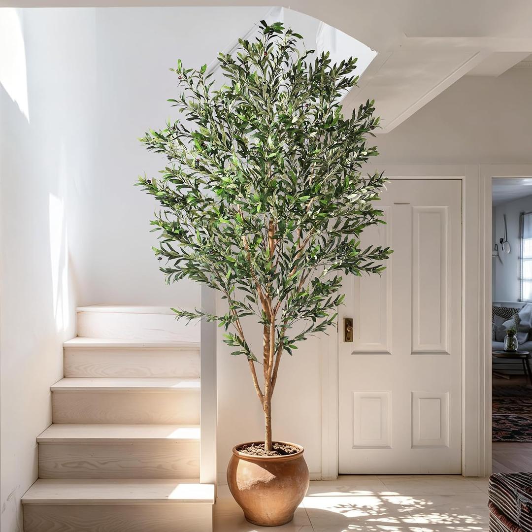 Faux Olive Tree 8ft, Olive Trees Artificial Indoor Big with Real Wood Trunk
Tall Fake Tree with Realistic Leaves and Olives, Large Fake Olive Tree for Home Office Decor Indoor Outdoor Living Room Porch