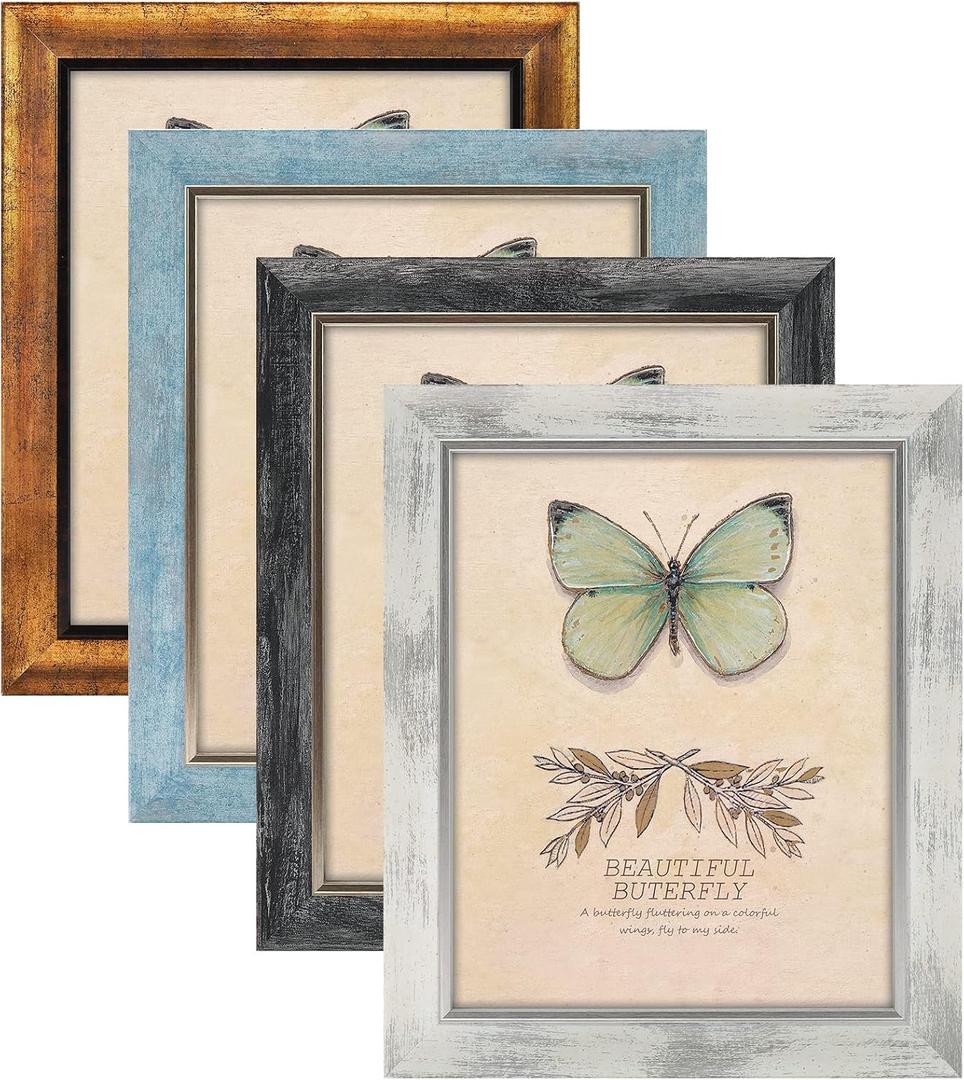 XUANLUO 8x10 Picture Frames Set of 4 Rustic Retro Photo Frame with HD Plastic Cover for Wall Mount and Tabletop Display Family Friends Wedding Gift