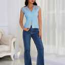 DRESSTELLS Summer Vest Tops for Women 2025 Sweater Vests Button Up Tank Top Y2K Caual Business Knit Shirts (Blue, M)