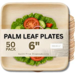 brheez Bamboo Plates from Palm Leaf 6 in Party Plates [50 Pack] Eco Friendly Compostable & Biodegradable – Disposable Plates Heavy Duty and More Environmentally Friendly than Paper Plates