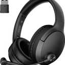 Wireless Headset with Mic for Work up to 40H Talk Time, Over-Ear Foldable Bluetooth Wireless Headset with AI Noise Cancelling Mic, Bluetooth V5.3 & USB Dongle & Mic Mute for Home Office (Black)