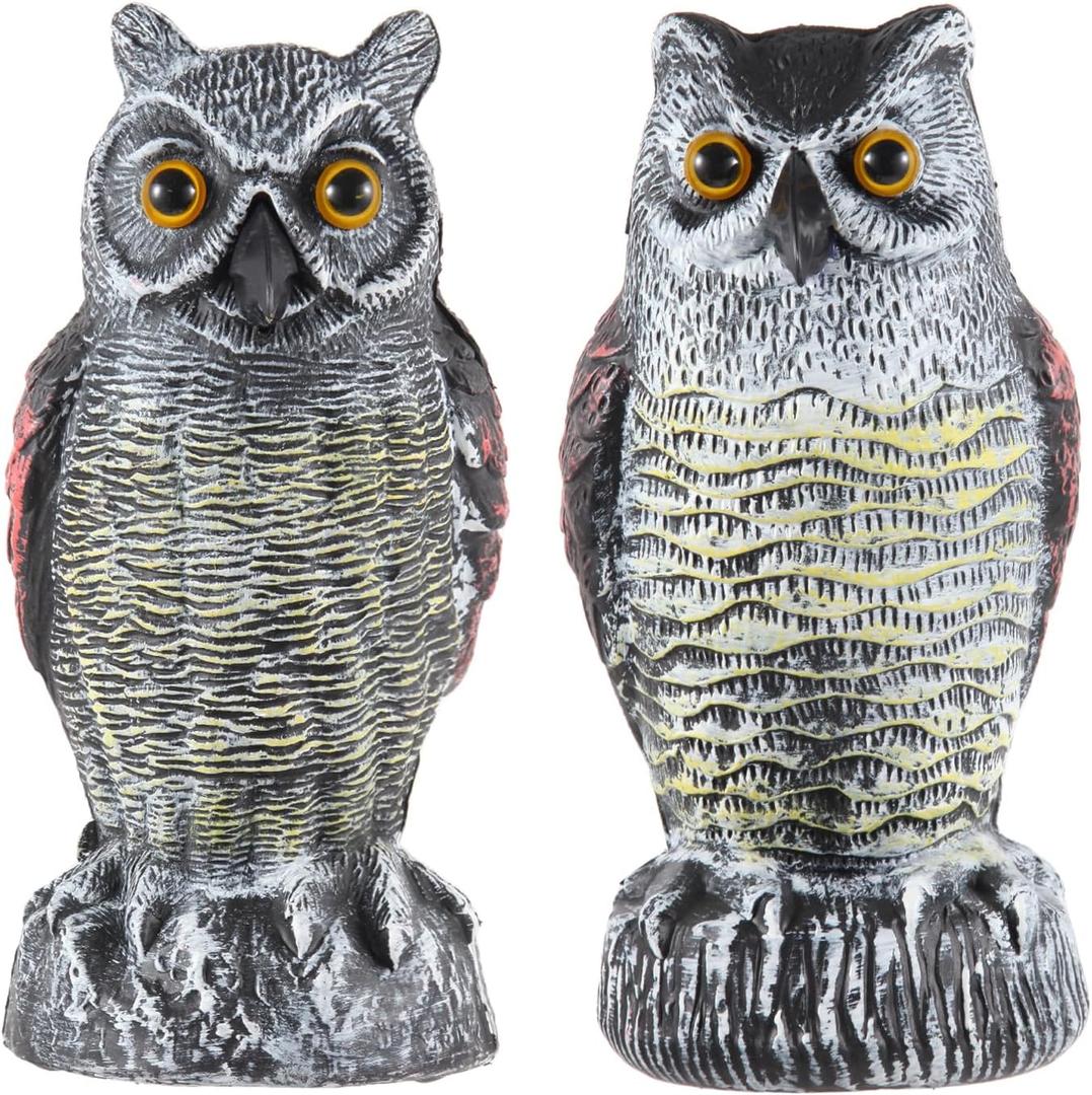 Hedoc 2 Pack Fake Owl Decoys to Scare Birds Away, Great Horned Owl Bird Deterrents, Nature Scarecrow Plastic Pest Repellent, Garden Decor and Yard Decoration for Gardens and Rooftops
