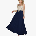 MisShow Women's Lace Applique Prom Dresses with Diamond Sheer Neck Long Chiffon Formal Evening Gowns, L