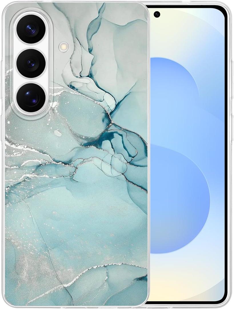 CameCosy Case Compatible for Samsung Galaxy S26 6.3 inch 2026, Protective Phone Cover with Marble Print Pattern for Women Girl, Soft Ultra Thin TPU Case Shockproof Dust-Proof Anti-Scratch - Green