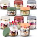 Qinyoung Glass Meal Prep Containers 10 Pcs Overnight Oats Containers with Lids 16 oz and 10 oz Large & Small Glass Jars Breakfast Oatmeal Container Salad Meal Prep Jars for Food Storage(Retro Color)