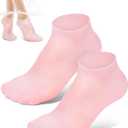 Golbylicc Silicone Moisturizing Socks for Women Dry Cracked Feet, Soft Gel Rubber Socks, Foot Care Spa Pedicure Silicone Socks for Cracked Heel and Softening Rough Skin, Calluses (1 Pair), Pink (Medium)