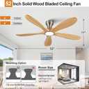 52 Inch Wood Flush Mount Ceiling Fans with Lights and Remote, Dimmable 5 Blade Wood Bedroom Ceiling Fan Outdoor Ceiling Fans for Patios Low Profile Ceiling Fan with Light for Bedroom Indoor