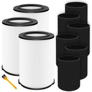 VF4000 Filter Replacement for Ridgid Shop Vac Filters 5-20 Gallon Ridgid Vacuum Filter and 6-9 Gallon Husky Vacuum, 3 Pack Vacuum Filters with 6 Pack Foam Sleeve and 1 Cleaning Brush