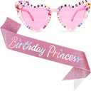 Birthday Girl Sash & Glasses Set - 'Birthday Princess' Pink Heart Shaped Sash & Glasses for Girls