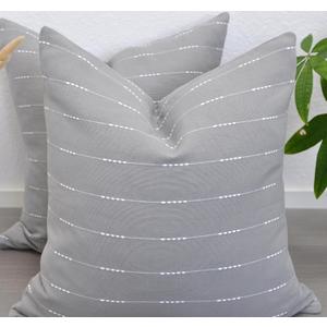 Modern Pillow Covers Grey 18 x18 inches/Cotton Woven Loom Stripe Pattern Contemporary Luxury Cushion Covers Gray/Simple Throw Pillow Cases for Living Room Sofa, Couch, Bed, Set of 2