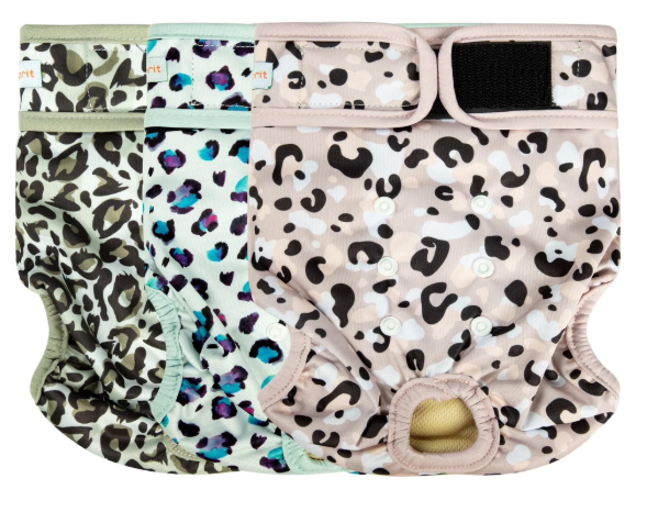 Langsprit Washable Female Dog Diapers  Doggie Reusable Diapers for Doggy Puppy Female in Period  Highly Absorbent Dog Heat Panties Leopard L