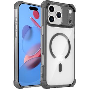Magnetic Clear Case for iPhone 17 Pro Case Crystal Clear, [Anti-Yellowing][Military-Grade Protection], Shockproof Protective Bumper Cute Transparent Slim, Compatible with MagSafe, Clear Black