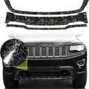 Front Grill Trim Chrome Delete fit for 2014-2021 Jeep Grand Cherokee Accessories with Gloss Black Forged Carbon Fiber Blackout Film Vinyl Wrap Overlay Kits