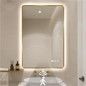 36" H x 24" W Gold LED Bathroom Mirror, Smart Backlit Mirror with Motion Sensor Lights, Anti Fog, Stepless Dimmable & Color Temperature Adjustment, Wall Mounted Vanity Mirror, CRI93
