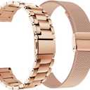 Compatible for Garmin Venu, Venu SQ, Venu 2 Plus, Vivoactive 5/3 Bands - Solid Stainless Steel Watchband and Mesh Strap Bracelet Replacement (Rose Gold)