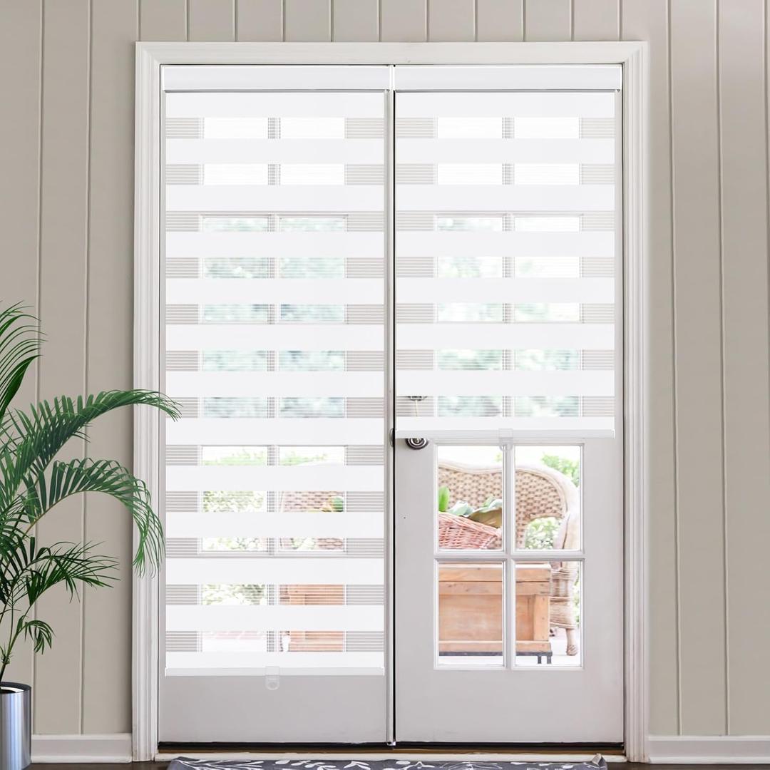 SEEYE Cordless Zebra Blinds for Window, French Door Blinds Free-Stop Roller Window Shades with Valance 35" W x 90" H, Light Filtering Window Treatment Sheer Blinds & Shades Easy to Install, White