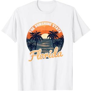 Florida Sunset - Throwback Design - Classic T-Shirt (Small, White)