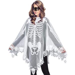 Qerhod Women's Skeleton Halloween Costume Skeleton Cape Poncho, Includes Masquerade Mask for Halloween