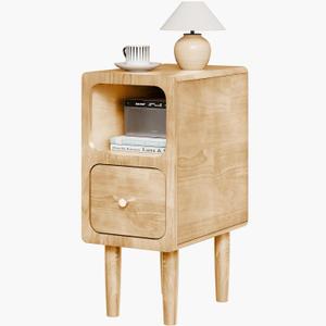 Narrow Nightstand, Solid Wood Night Stand with Drawers, Natural Mid Century Modern Nightstand, Small Beside Table with Open Storage Shelf for Bedroom (10 inch) (9.7*15*22.8Inch)