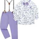 DISAUR Boys Suits 3 Pieces Formal Dress Shirt with Bowtie+Suspender Pants Boy Gentleman Outfits Set 7-8 Years
