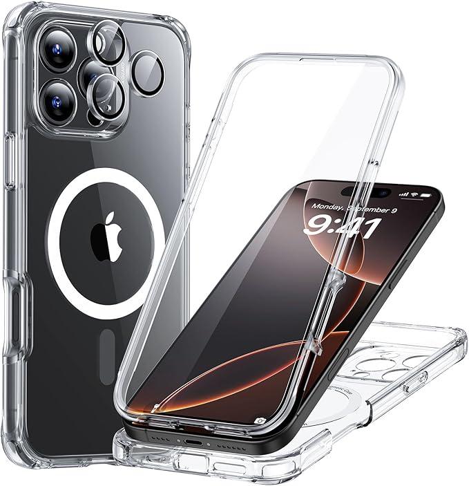 ESR for iPhone 16 Pro Case, Compatible with MagSafe, FullBody MilitaryGrade Drop Proof Case with Builtin 9H+ Tempered Glass Screen Protector, Armor Series, Clear