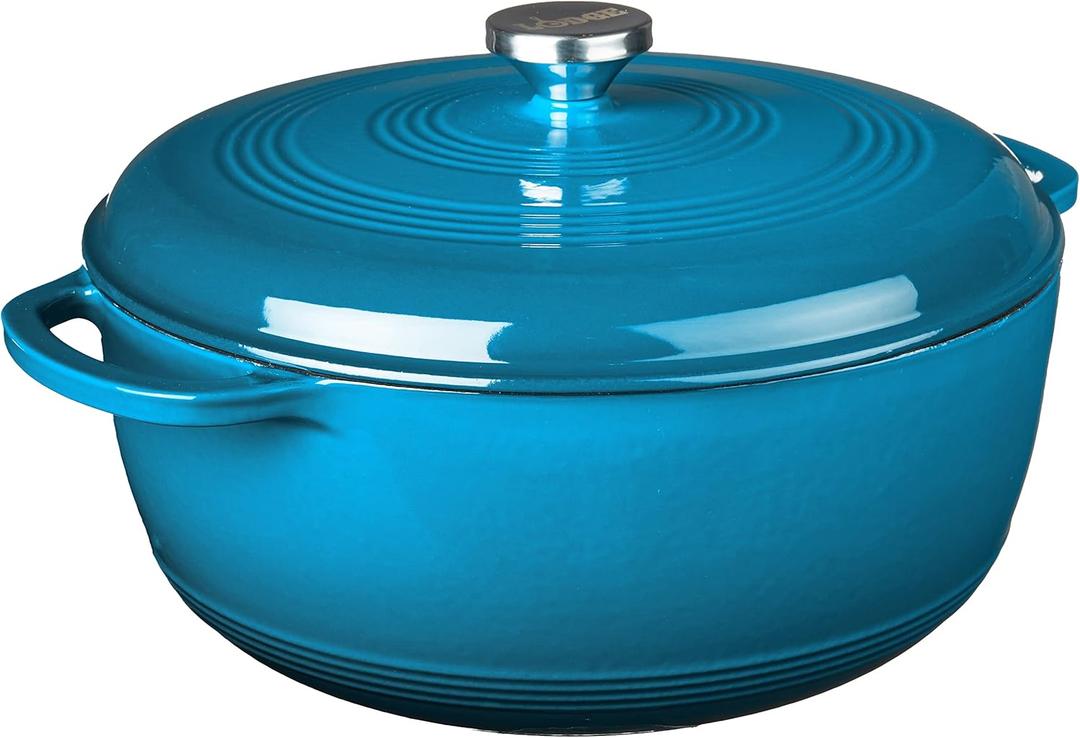 Lodge Essential Enamel Cast Iron Dutch Oven with Lid 7.5 Quart - Oven-Safe Enamel Cookware up to 500° F - Heat-Retaining Braising & Roasting Pot - Non-Toxic Cookware - Blue