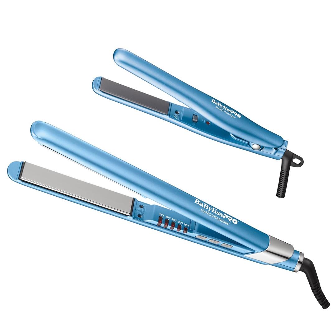 BabylissPRO Nano Titanium Ultra-Sleek Hair Straightener, Flat Iron for All Hair Types (Blue)